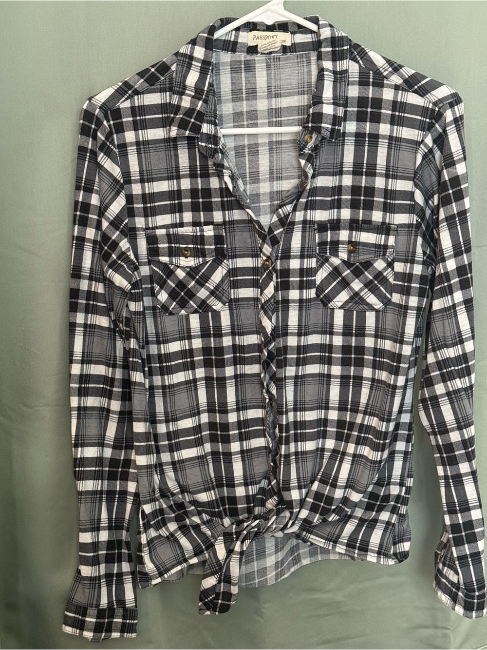 Passport Black & White Plaid Tie-Front Shirt